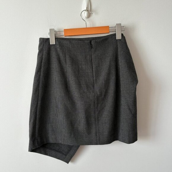 Aritzia Babaton Jethro Faux Twist Wrap Mini Skirt Dark Grey Check Plaid Size 8 - Picture 5 of 7